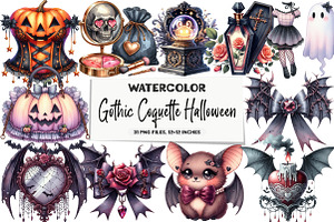 Gothic Coquette Halloween Clipart, an Illustration by DreamArtGraphic