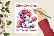 Cute Pastel Unicorn with Flowers, an Illustration by CitraGraphics (Thumbnail 4 of 6)