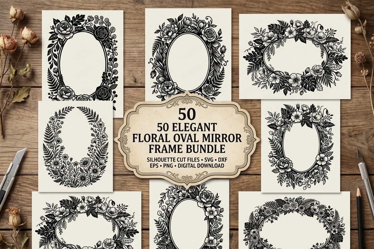 50 Elegant Floral Oval Mirror Frame, a Decorative Illustration by Amazin_art (Photo 1 of 29)
