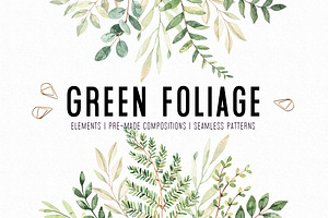 Watercolor green foliage. Spring