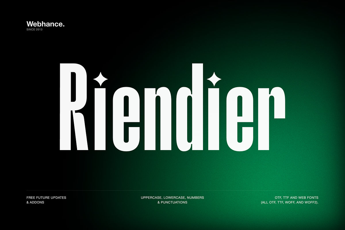 Riendier – Condensed Display Font, a Sans Serif Font by Webhance Studio (Photo 1 of 9)