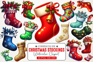 Christmas Stockings Watercolor Bundl, an Illustration by RobertsArt