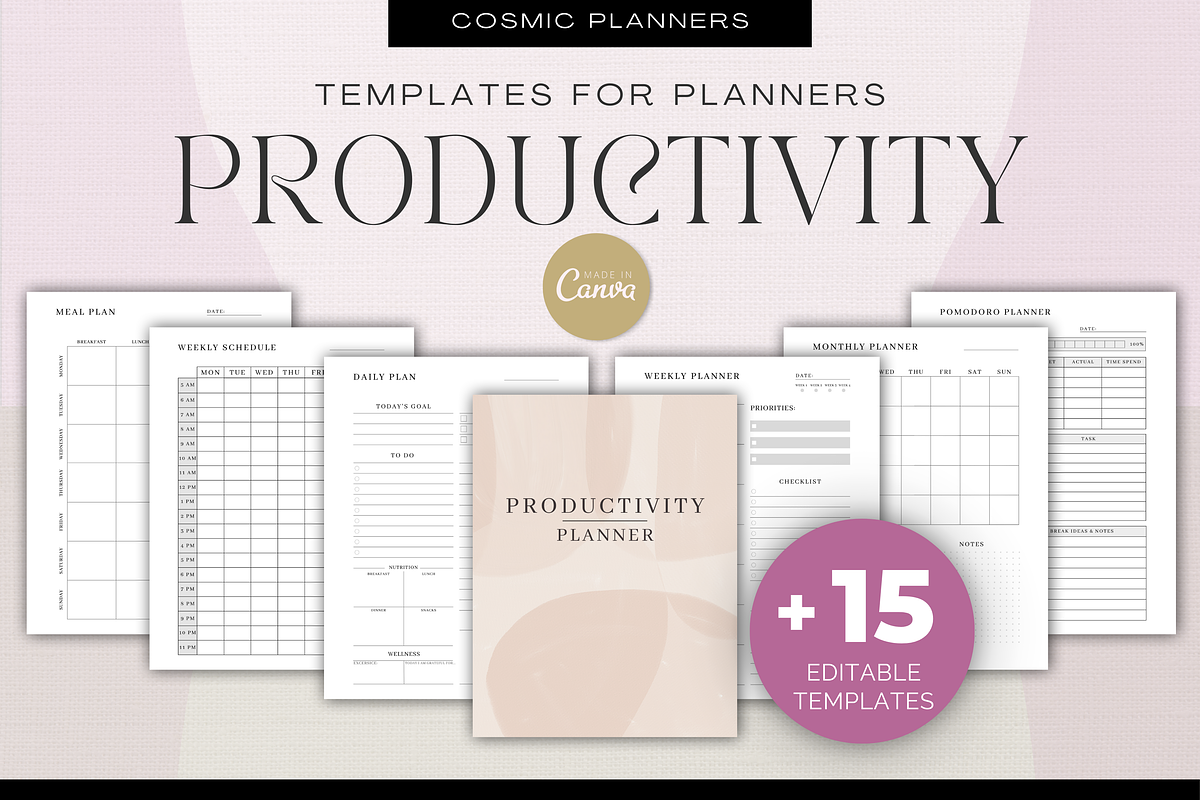 Productivity Planner Canva Templates, a Templates & Theme by Cosmic Design (Photo 1 of 7)