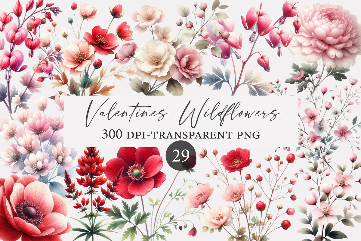 Watercolor Valentines Wildflowers, an Illustration by Designworld (Photo 1 of 5)