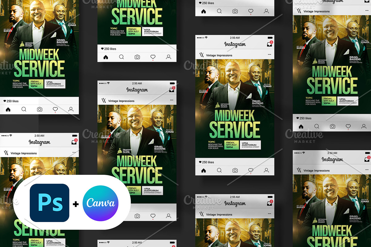 Green Midweek Church Service Flyer, a Social Media Template by Vintage Impressions (Photo 4 of 6)