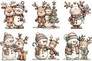 Christmas Reindeer Snowman Clipart, an Illustration by CraftArtStudio (Thumbnail 4 of 6)