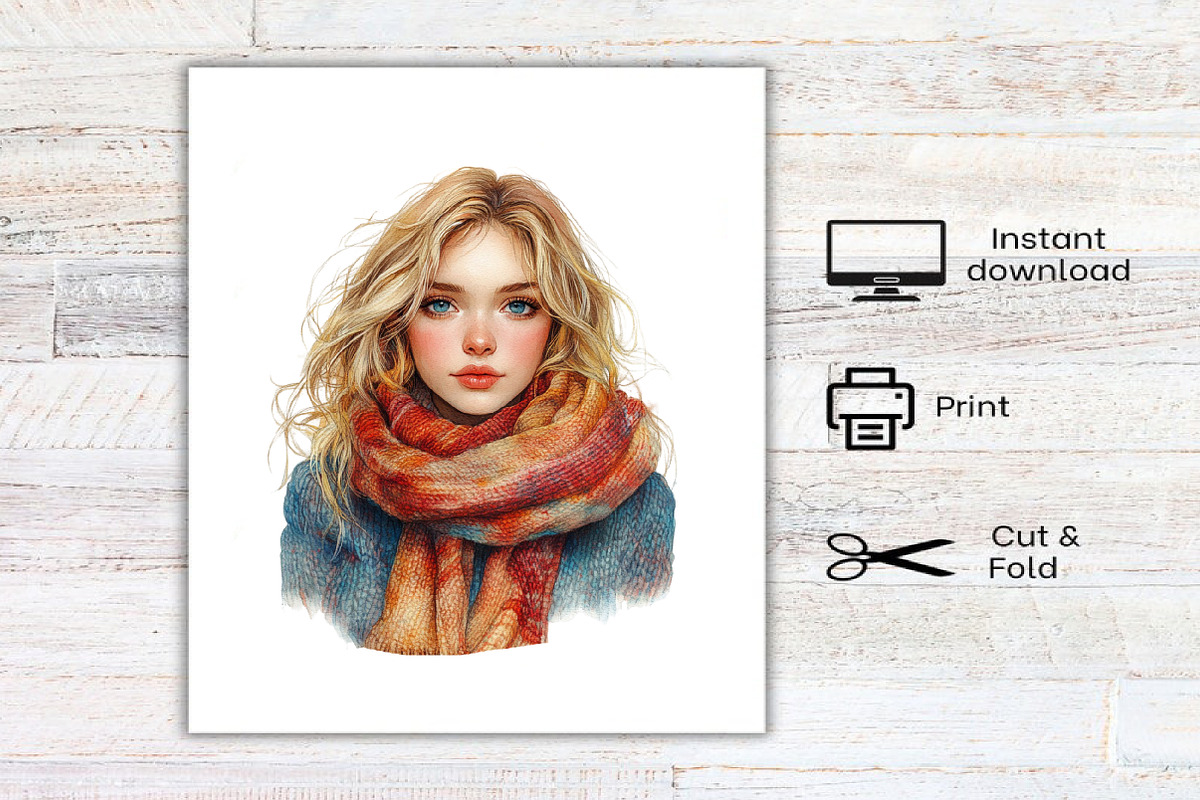 Autumn Coffee Girl Clipart, an Icon by Canvas Craft (Photo 7 of 7)