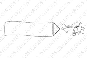Banner Pulling Aeroplane Cartoon, a Transportation Illustration by Christos Georghiou