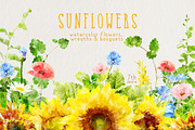 Watercolor Sunflowers, a Graphic by TheSeventhDesire (Thumbnail 1 of 8)