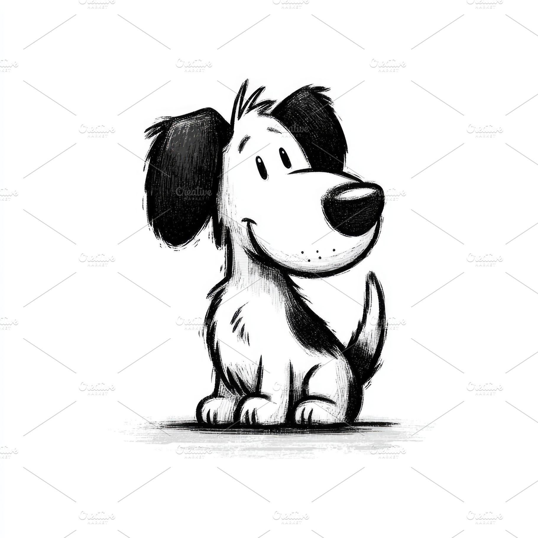 Cute black and white dog doodle illustration set in hand drawn c, an Animal Photo by José Manuel Gelpi