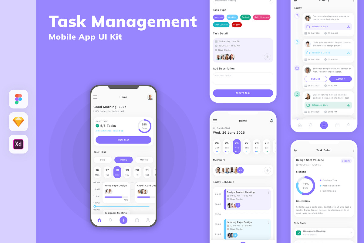 Task Management Mobile App UI Kit, an UI Kit Template by uicube (Photo 2 of 3)