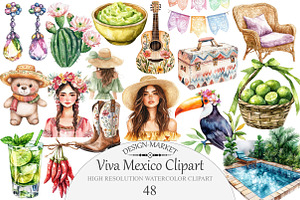 Watercolor Viva Mexico Clipart, an Illustration by Design Market