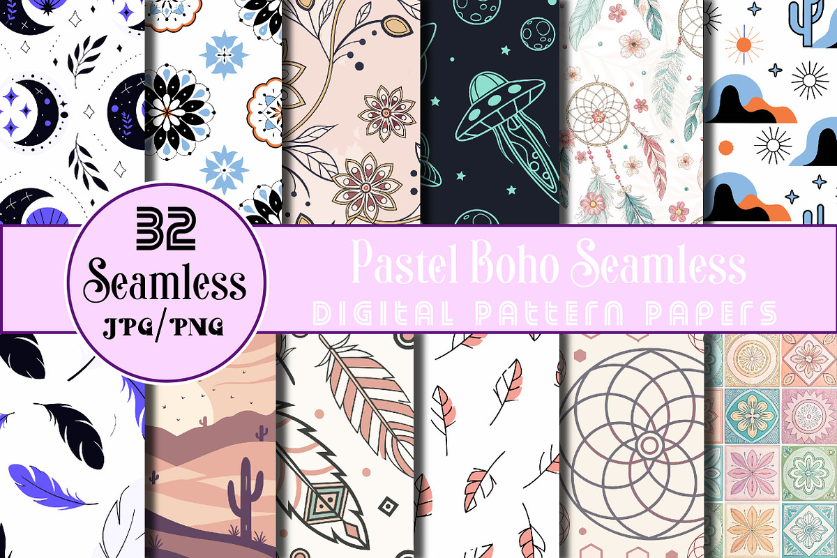 Pastel Boho Seamless Digital Papers, an Illustration by Wow Magic (Photo 2 of 2)