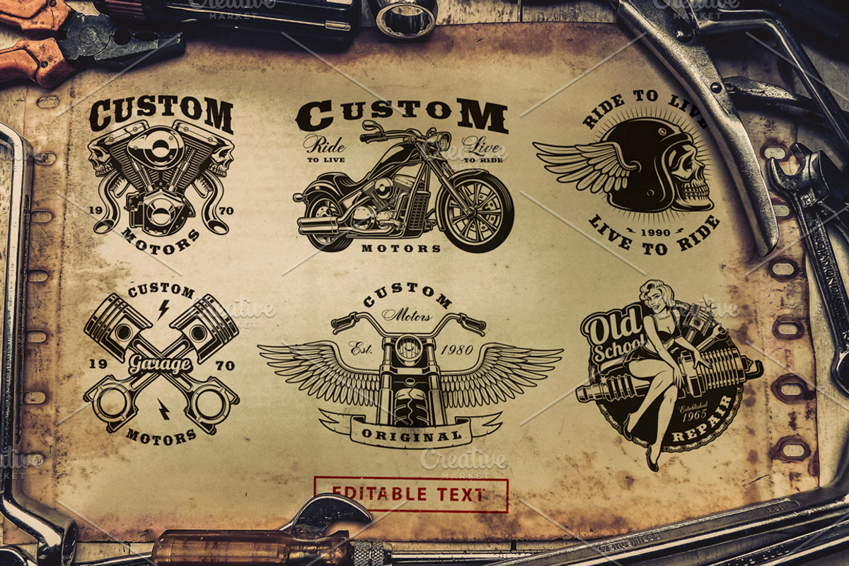 Motorcycle vector design set #1, a Branding & Logo Template by Harry Kasyanov (Photo 2 of 11)