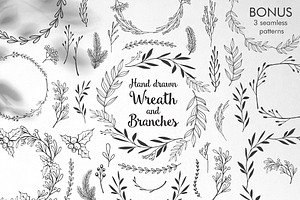 Hand drawn wreath, branches., a Decorative Illustration by Ekaterina
