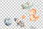 dinosaurs in space watercolorclipart, a Transportation Illustration by Opor (Thumbnail 3 of 11)