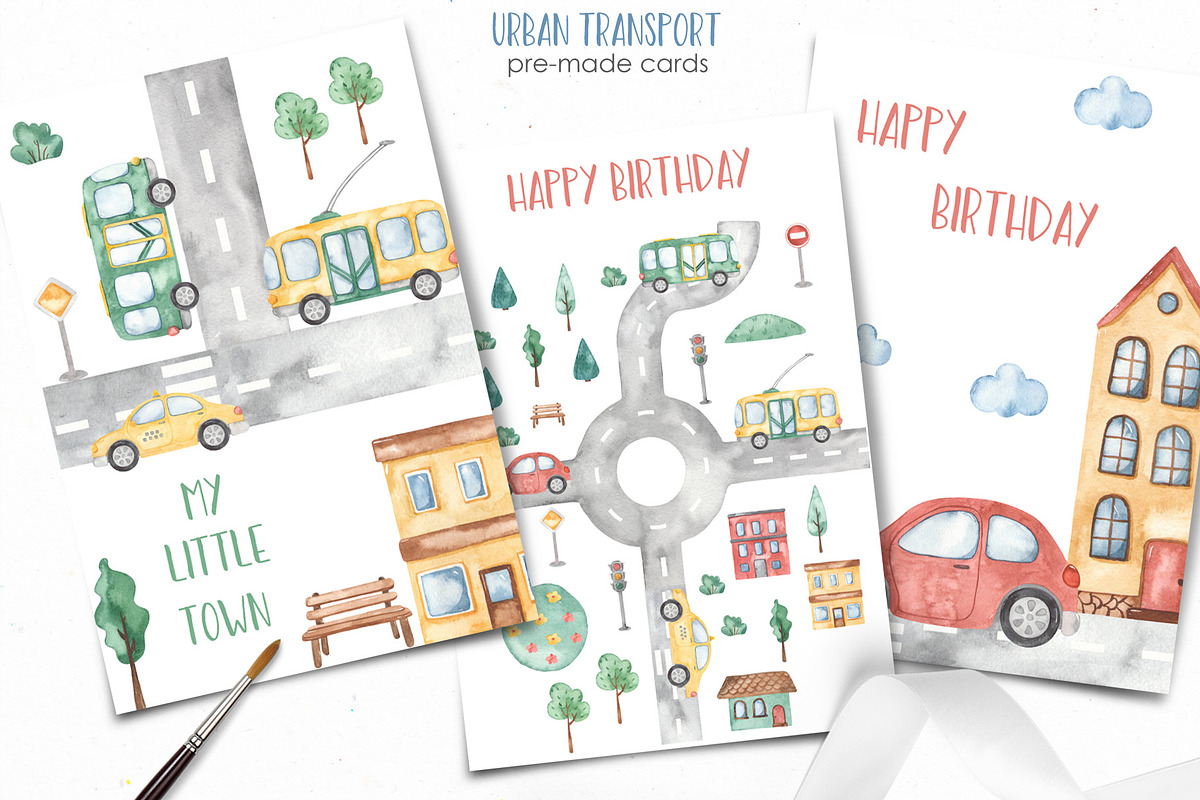 Urban transport watercolor, a Decorative Illustration by Marina Ermakova (Photo 5 of 10)