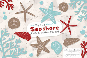 Seashells Clipart in Red & Robin Egg, an Illustration by Amanda Ilkov