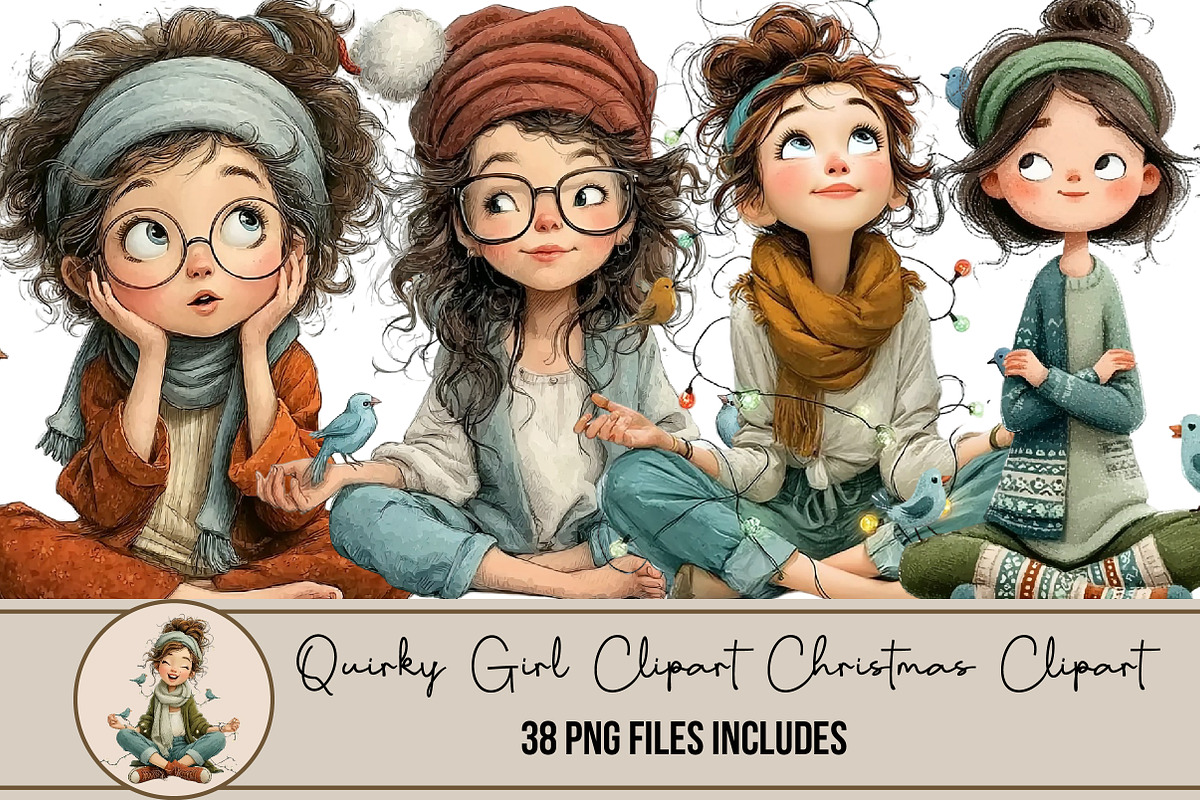 Quirky Girl Clipart Christmas, an Illustration by DreamArtGraphic (Photo 1 of 5)