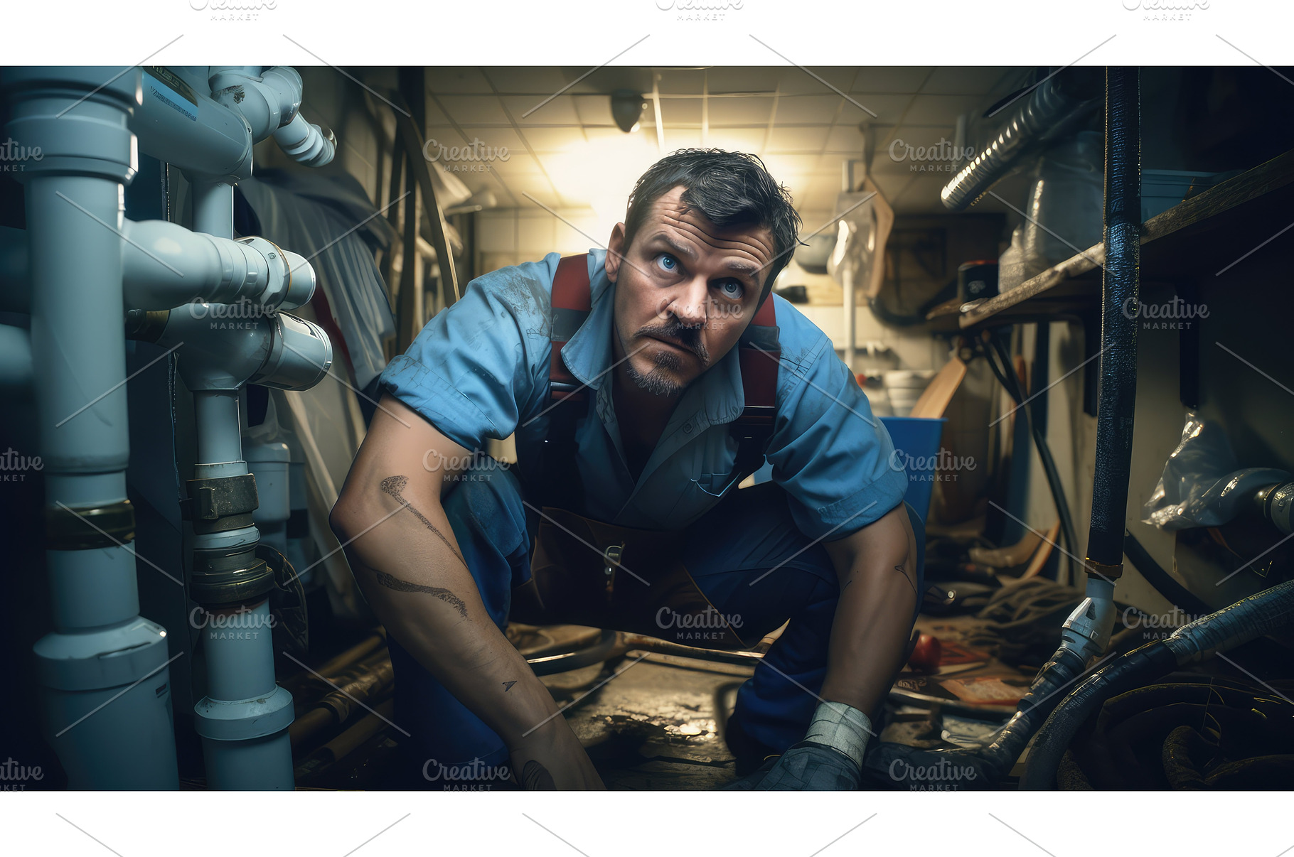 pipes blue collar ai generated, a Nature Photo by pikepicture