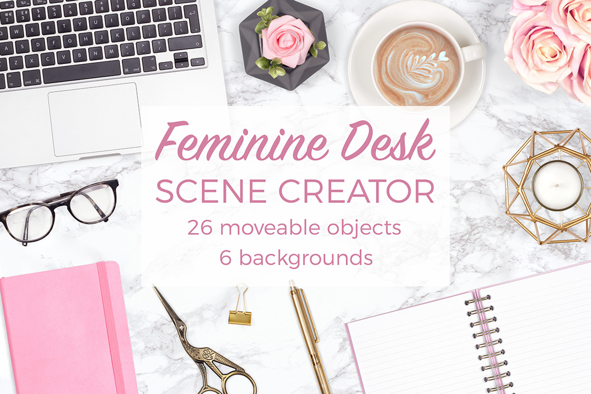 Feminine Desk Scene Creator, a Product Mockup by Pixomize (Photo 1 of 6)