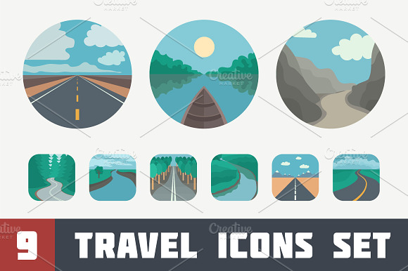 Travel Icons Set Landscapes