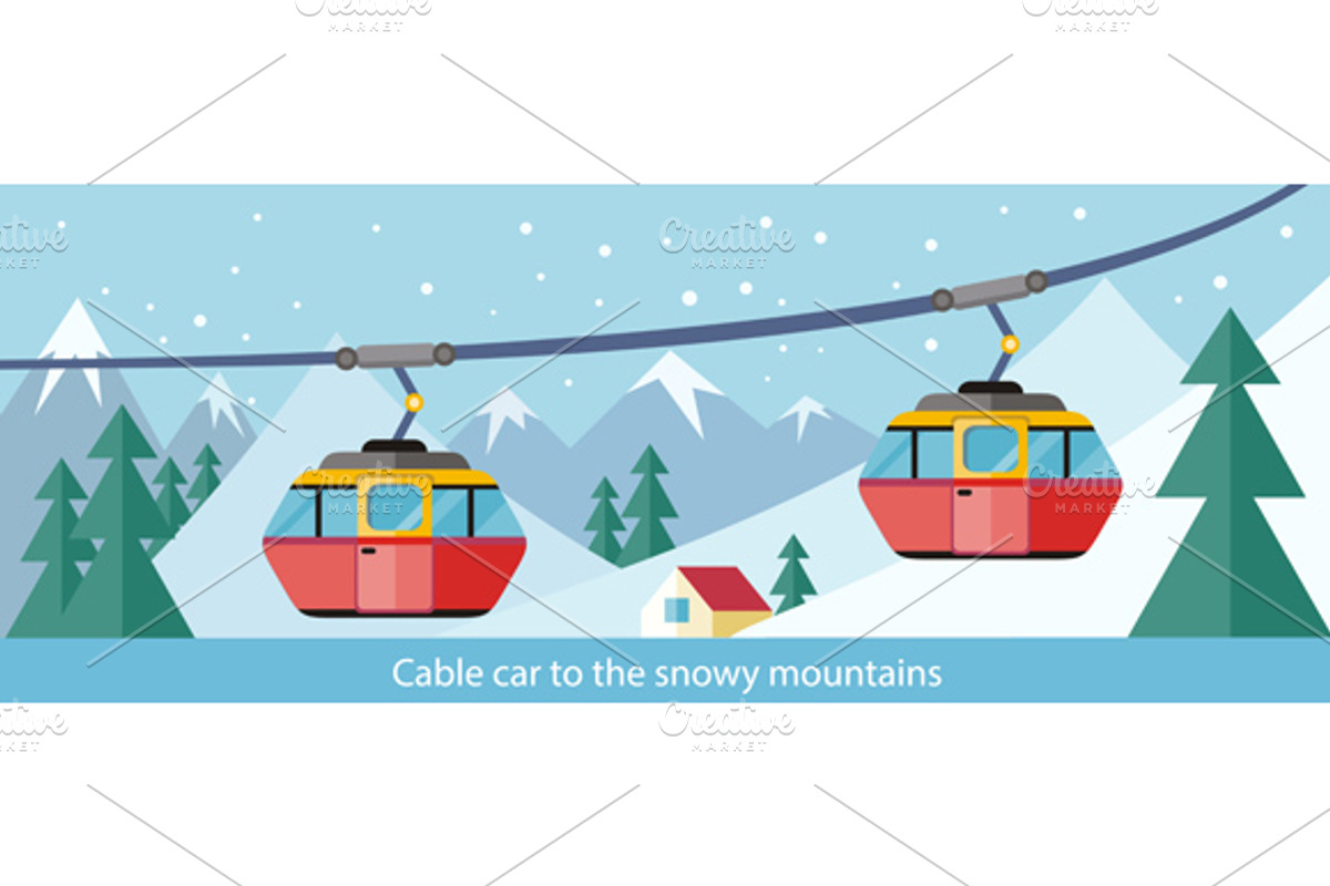 Cable Car to Snowy Mountains, a Transportation Illustration by robuart ...