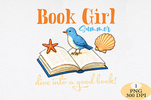 Book Girl Summer PNG, a Seasonal Illustration by Daily.Designs