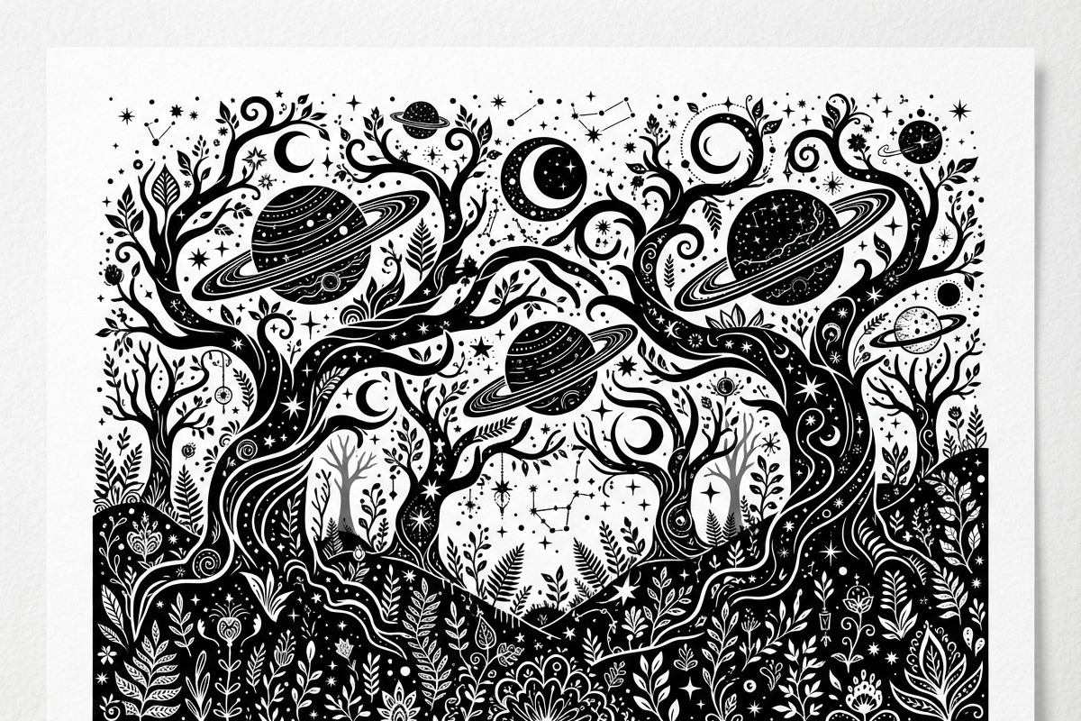 50 Mystical Galaxy Forest Silhouette, a Technology Illustration by Amazin_art (Photo 25 of 34)