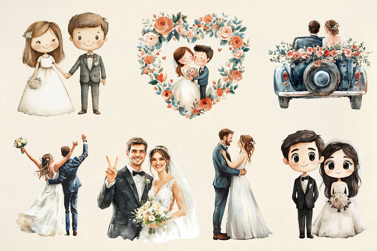 Watercolor Bride and Groom PNG, an Illustration by Pixels.Craft (Photo 4 of 7)