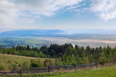 Summer morning misty mountain village (countryside landscape)., a Nature Photo by YuriyB
