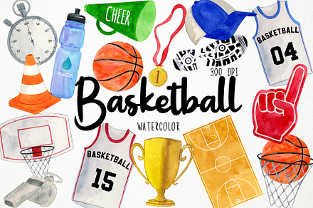 Watercolor Basketball Clipart, Sport, a Sport Illustration by Paulaparaula