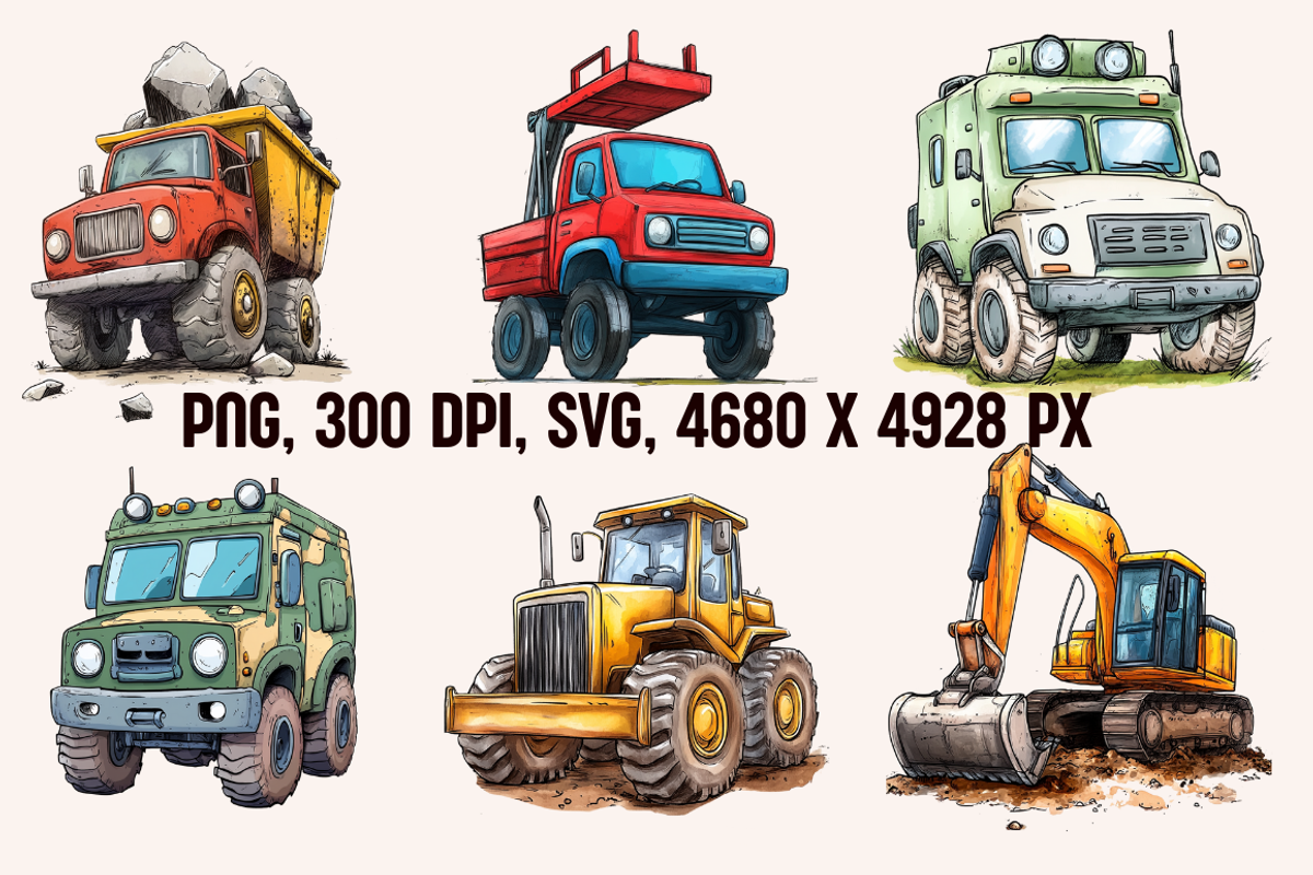 Cartoon Trucks and Diggers, a Transportation Illustration by PrintHaven Designs (Photo 6 of 7)