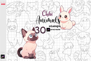 Procreate Chibi Animals Kawaii Pets, a Brush Add-On by ArtPrintBabe