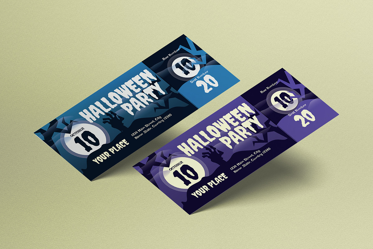 Purple Halloween Party Ticket, a Card Template by graphicook (Photo 1 of 3)