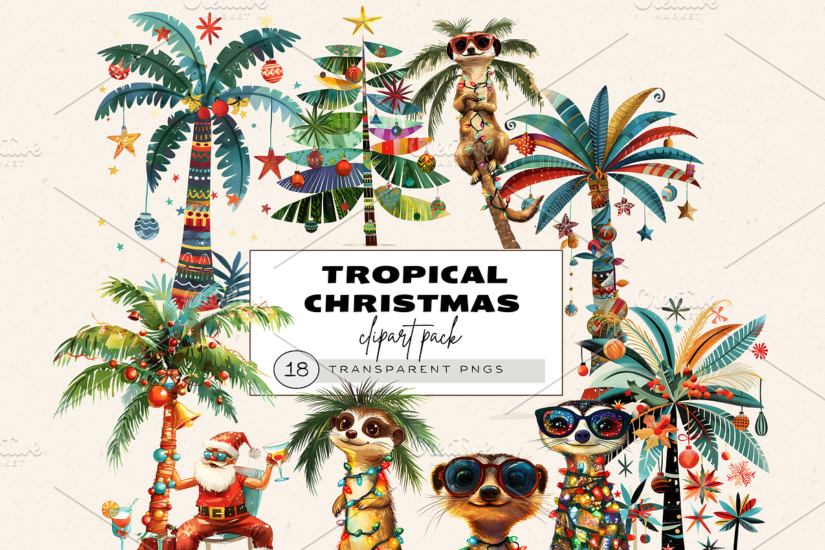 TROPICAL PALM CHRISTMAS CLIPART, a Seasonal Illustration by Daring Digies (Photo 1 of 7)