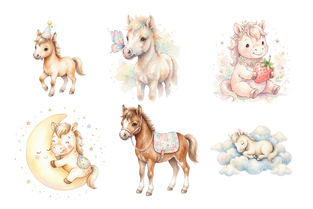 watercolor Cute Horses cliparts, an Animal Illustration by BerryPieArt (Photo 3 of 4)