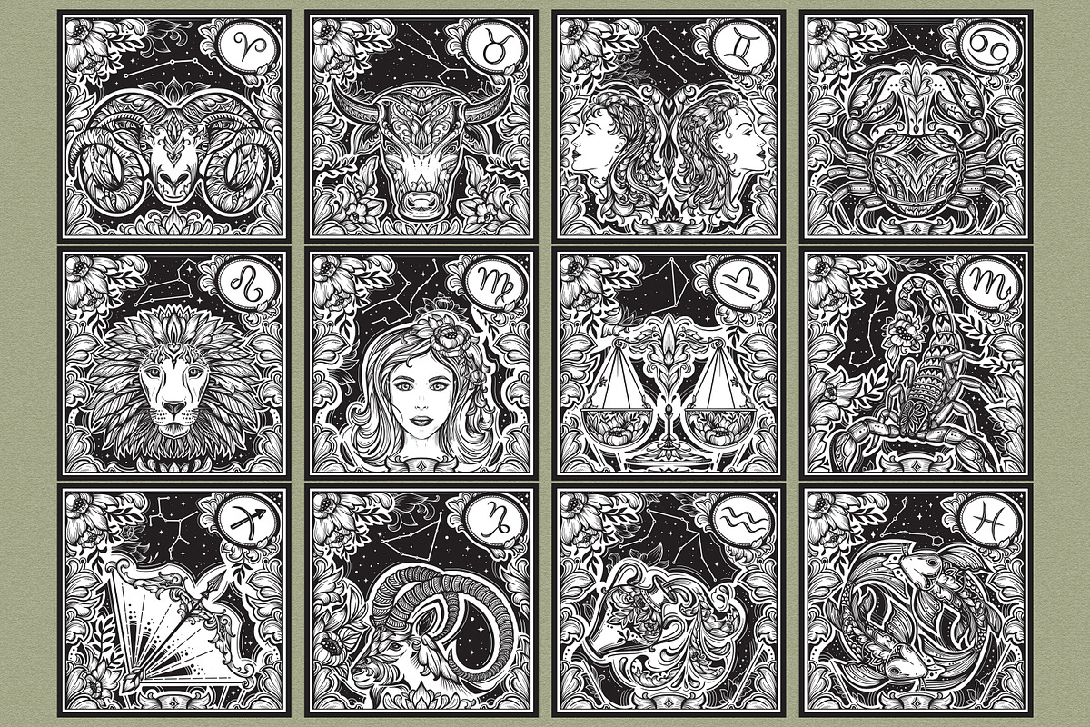 Zodiac Vector Set, a Decorative Illustration by Molly art (Photo 13 of 16)