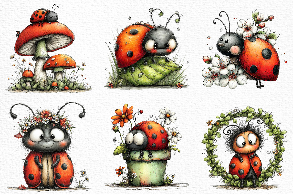 Whimsical Spring Ladybug Clipart, an Illustration by Craft Nest (Photo 5 of 8)