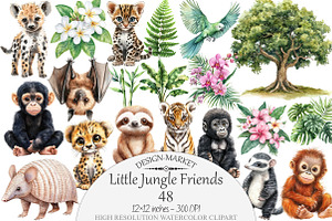 Watercolor Little Jungle Friends Cli, a Seasonal Illustration by Design Market