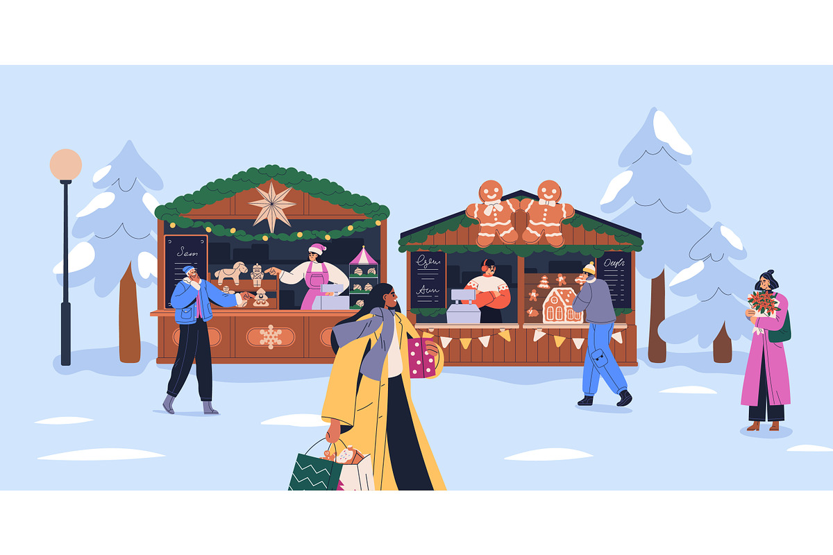 People at Christmas market, fair set, a Seasonal Illustration by Good Studio (Photo 7 of 8)