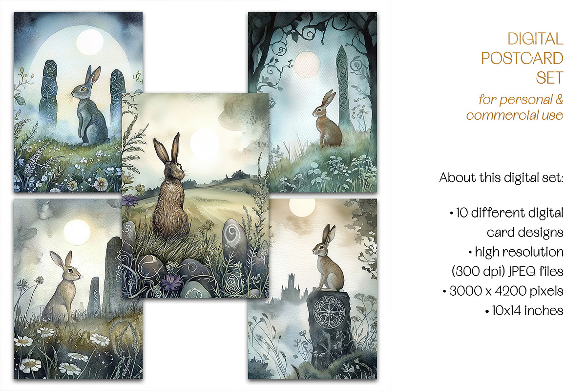 Ostara Hare Postcard Illustrations, a Seasonal Illustration by The Dutch Lady Designs (Photo 6 of 7)
