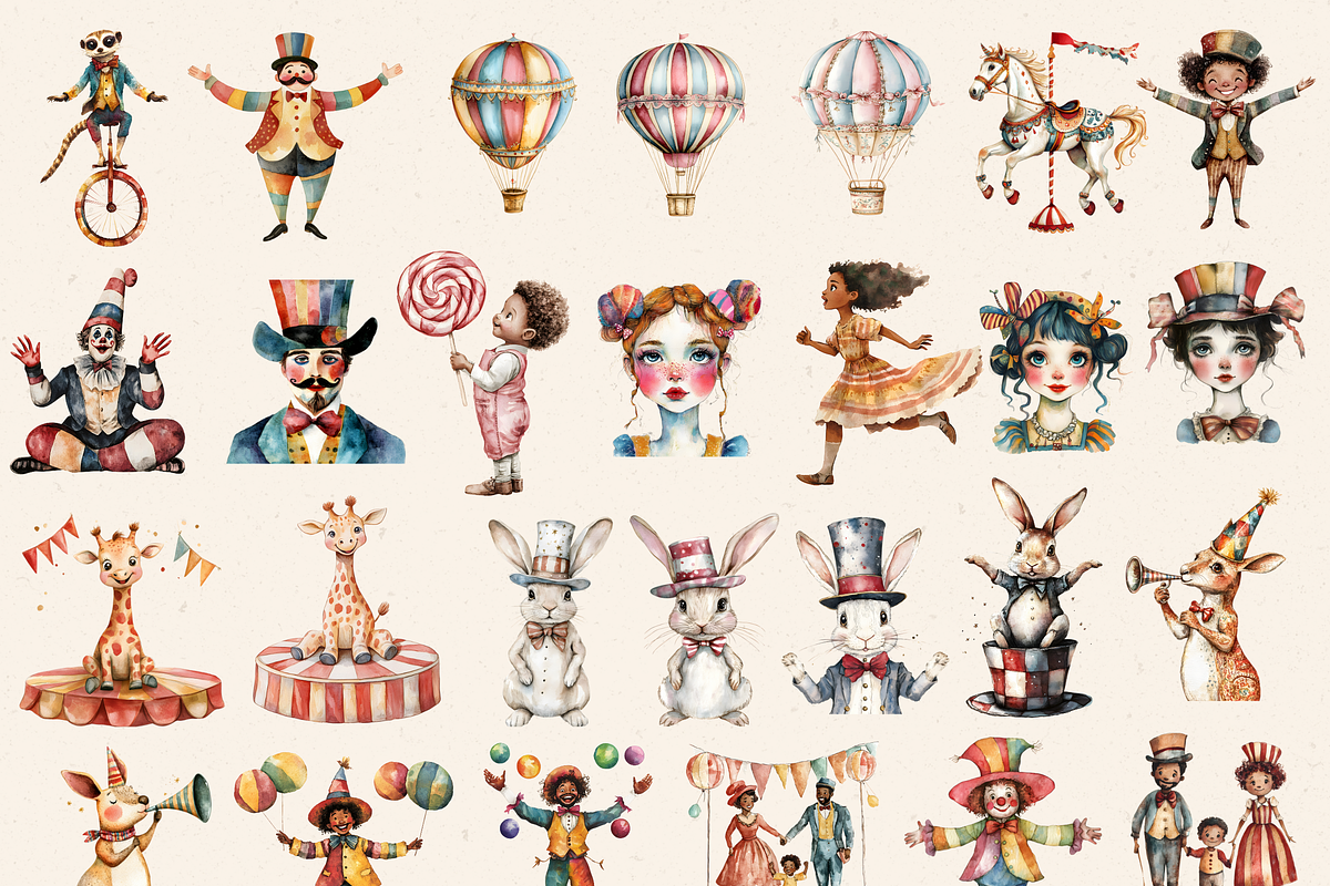 NURSERY VINTAGE CIRCUS CLIPART, a Person Illustration by Daring Digies (Photo 3 of 9)