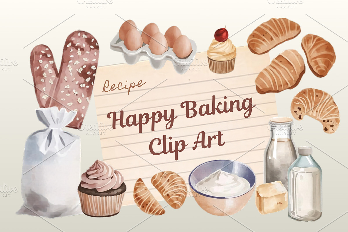 Watercolor Baking Clipart Bundle, a Food Illustration by Sunny Jar Designs (Photo 1 of 3)