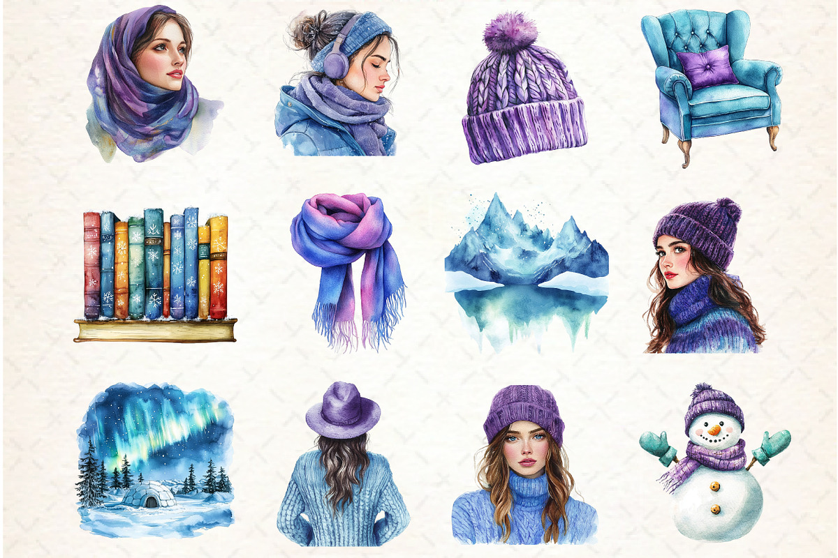 Cozy Winter Northern Lights Bundle, an Illustration by Libby Wishes (Photo 3 of 7)