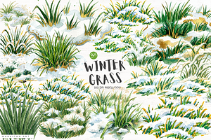 Winter Snowy Grass Clipart