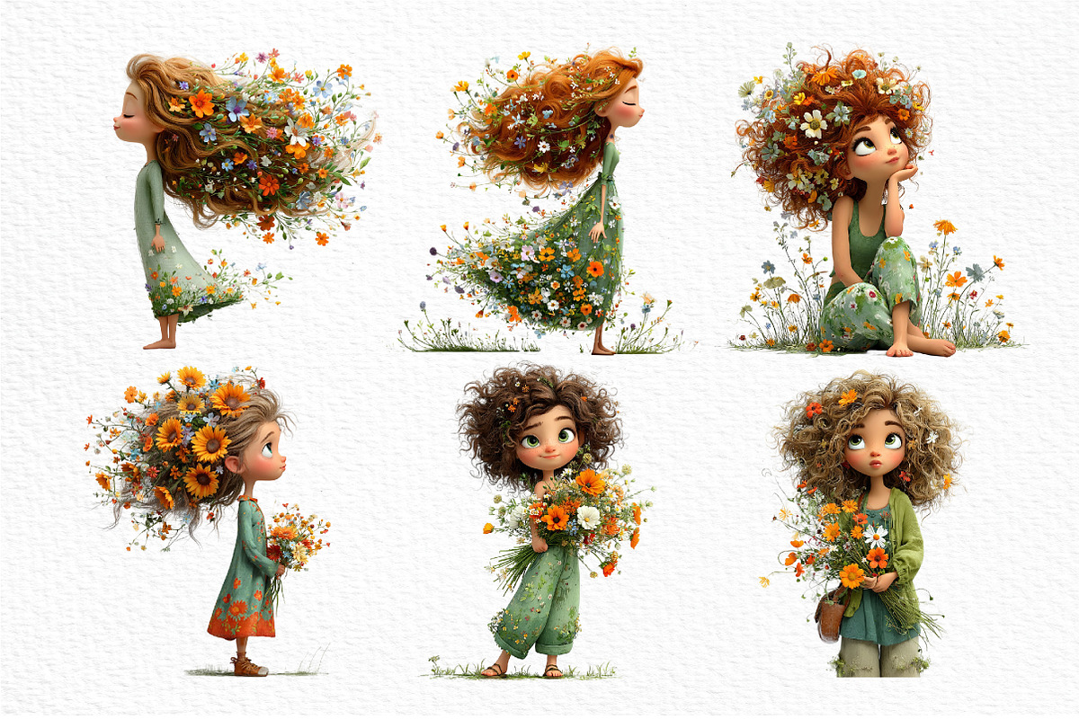 Whimsical Wildflower Hair Girl, a Seasonal Illustration by Craft Nest (Photo 4 of 6)