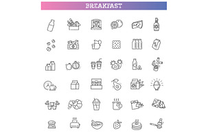 Vector outline breakfast flat icons, a Food Illustration by Tettygreen