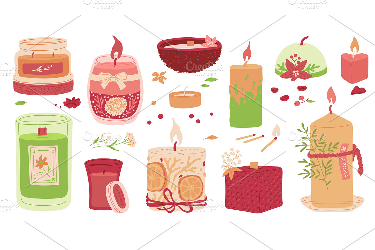Set of scented candles. Aromatherapy, an Illustration by Sabelskaya