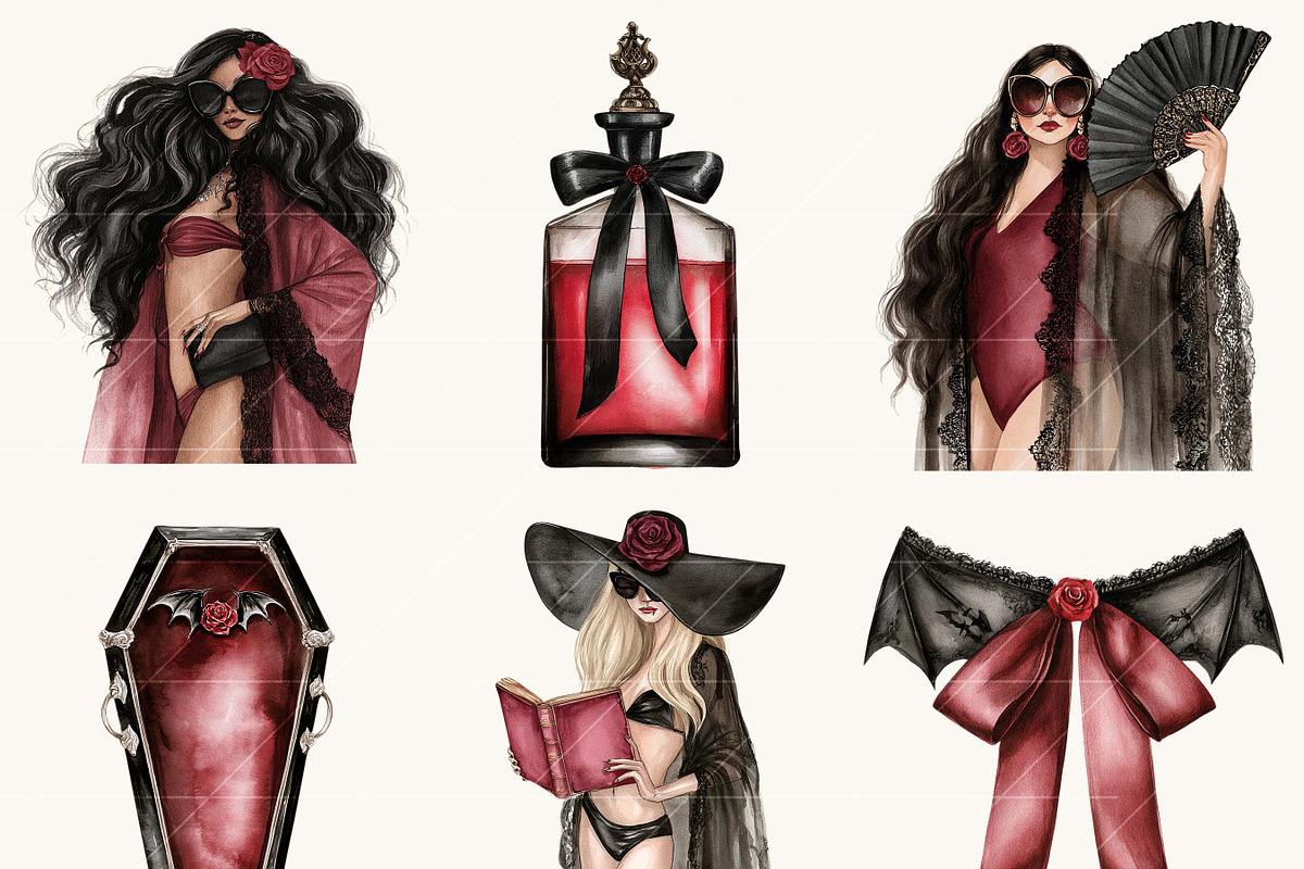 Gothic Vampire Beach Clipart, an Object Illustration by BusyDaydesign (Photo 3 of 9)